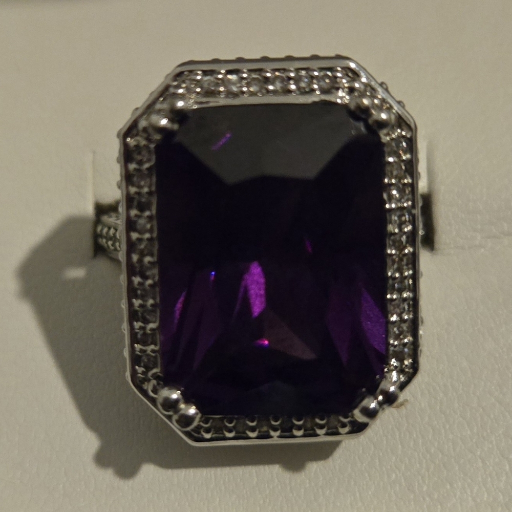 Purple & White Crystal Cocktail Ring Substantial Size and Weight - Fashion Only